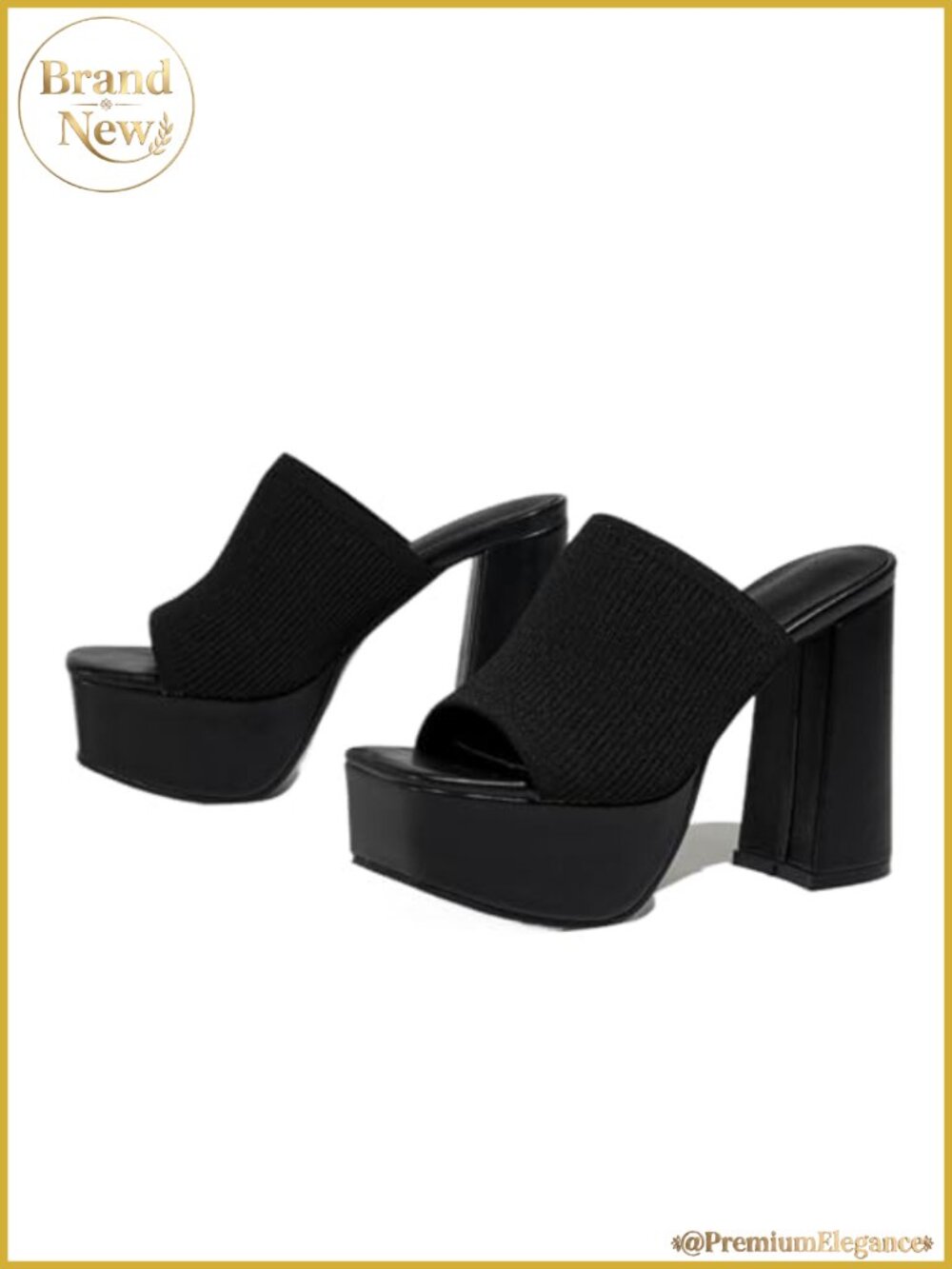 Knitted Peep Toe Platform Chunky High Heel Slide Sandals